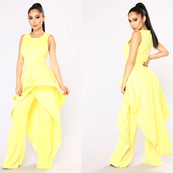 Fashion Nova Pants - NWT Fashion Nova Yellow Deja Vu Jumpsuit Size XS